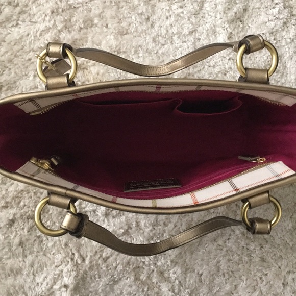 Coach Heritage Cream Leather Tattersall Tote - Picture 4 of 5